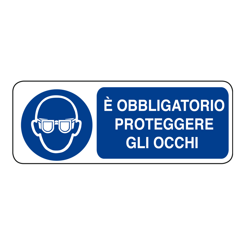 &Egrave; OBBLIGATORIO PROTEGGERE GLI OCCHI CARTELLO ALLUMINIO 330X125 OBBLIGO