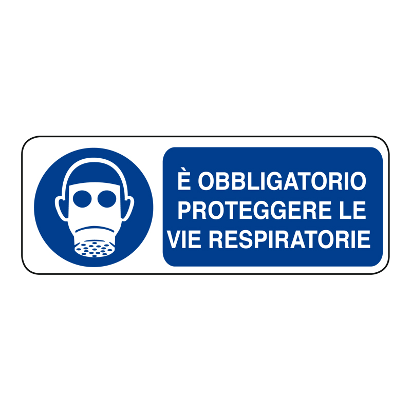 &Egrave; OBBLIG. PROTEGGERE LE VIE RESPIRATORIE CARTELLO ALLUMINIO 330X125 OBBLIGO