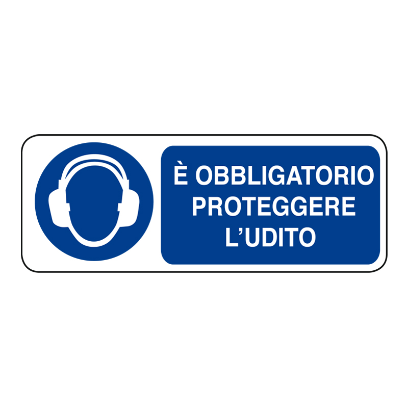 &Egrave; OBBLIGATORIO PROTEGGERE L'UDITO CARTELLO ALLUMINIO 330X125 OBBLIGO