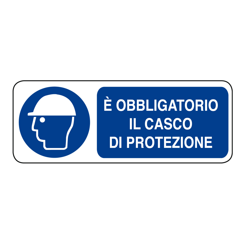 &Egrave; OBBLIGATORIO IL CASCO DI PROTEZIONE CARTELLO ALLUMINIO 330X125 OBBLIGO