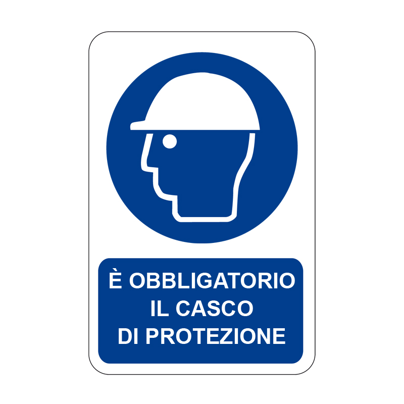 &Egrave; OBBLIGATORIO IL CASCO DI PROTEZIONE CARTELLO ALLUMINIO 330X500 OBBLIGO