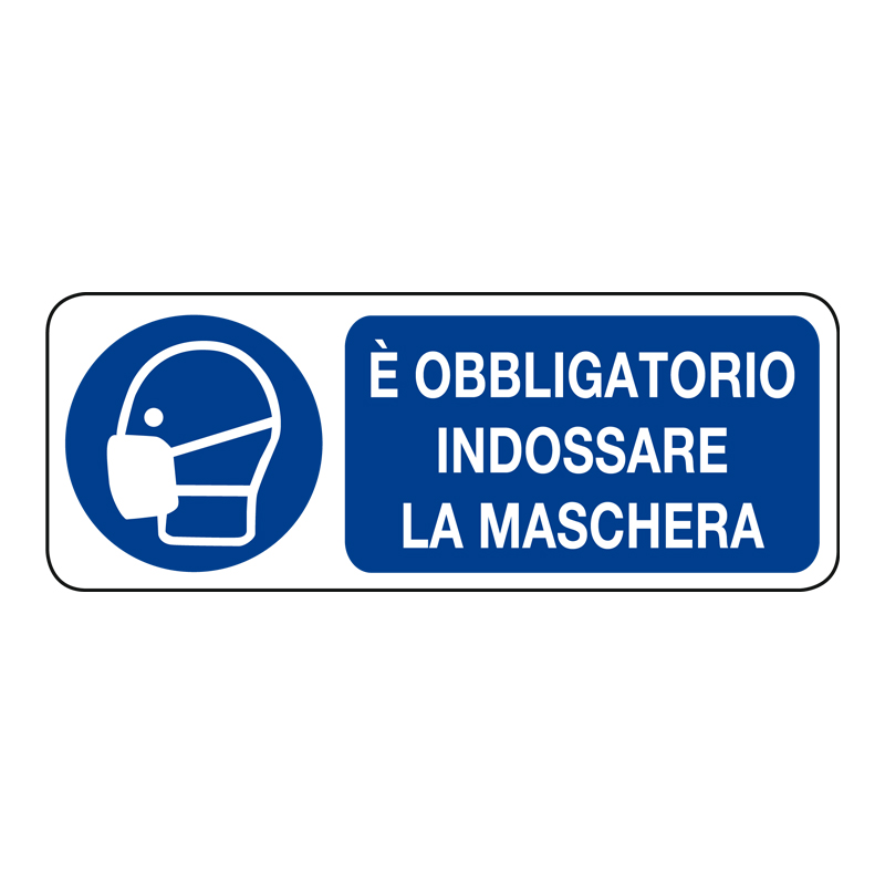 &Egrave; OBBLIGATORIO INDOSSARE LA MASCHERA ADESIVO 330X125 OBBLIGO