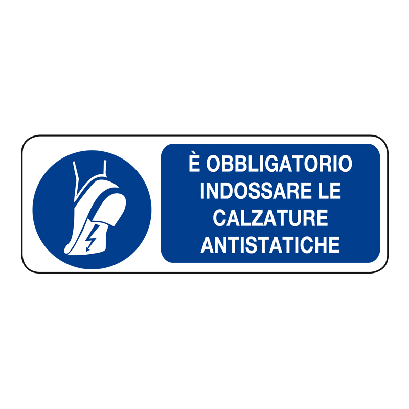 &Egrave; OBBLIG. INDOSS. LE CALZ. ANTISTATICHE CARTELLO ALLUMINIO 330X125 OBBLIGO