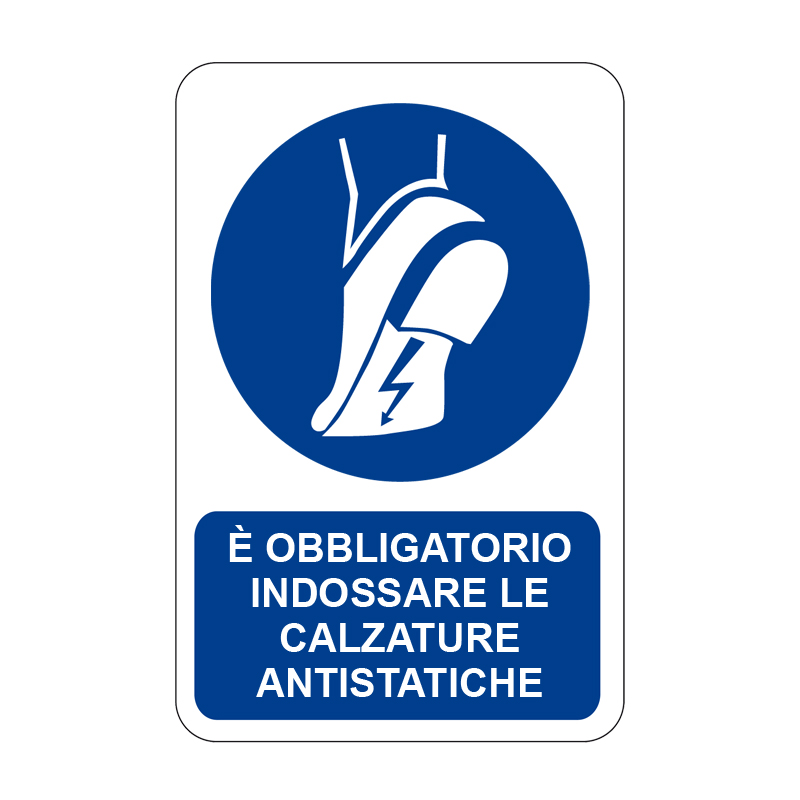 &Egrave; OBBLIG. INDOSS. LE CALZ. ANTISTATICHE CARTELLO ALLUMINIO 330X500 OBBLIGO