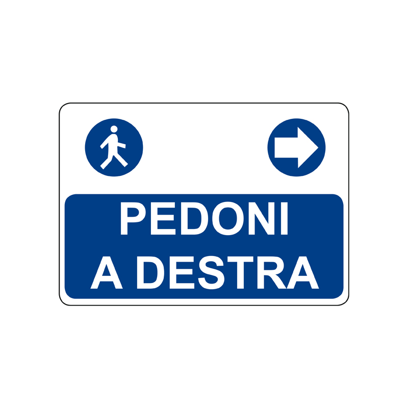 PEDONI A DESTRA CARTELLO ALLUMINIO 500X330 OBBLIGO
