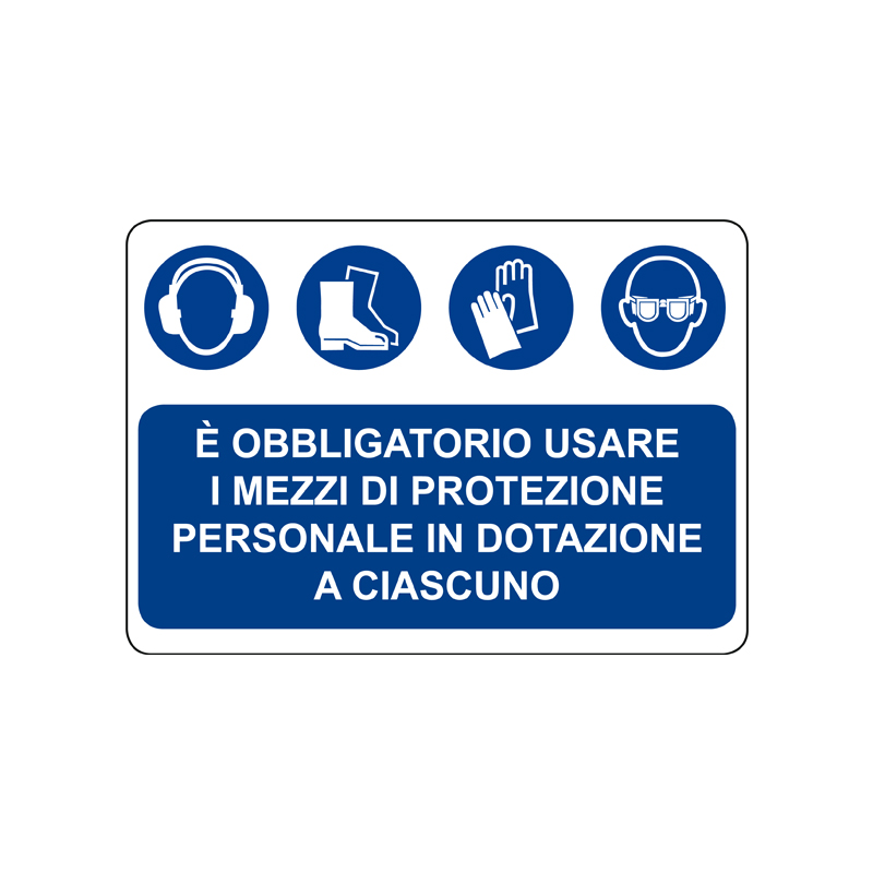 &Egrave; OBBLIG. USARE I MEZZI DI PROT. PERS. CARTELLO ALLUMINIO 500X330 OBBLIGO