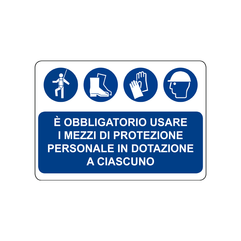 &Egrave; OBBLIG. USARE I MEZZI DI PROT. PERS. CARTELLO ALLUMINIO 500X330 OBBLIGO