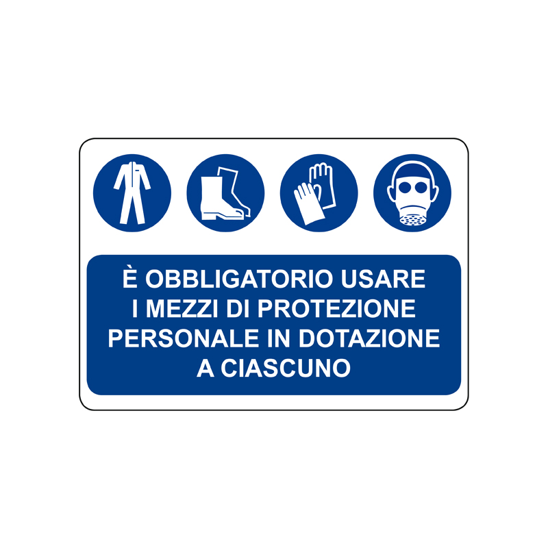 &Egrave; OBBLIG. USARE I MEZZI DI PROT. PERS. CARTELLO ALLUMINIO 500X330 OBBLIGO