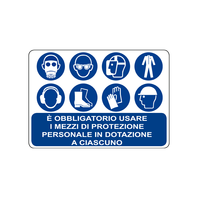 &Egrave; OBBLIG. USARE I MEZZI DI PROT. PERS. CARTELLO ALLUMINIO 500X330 OBBLIGO