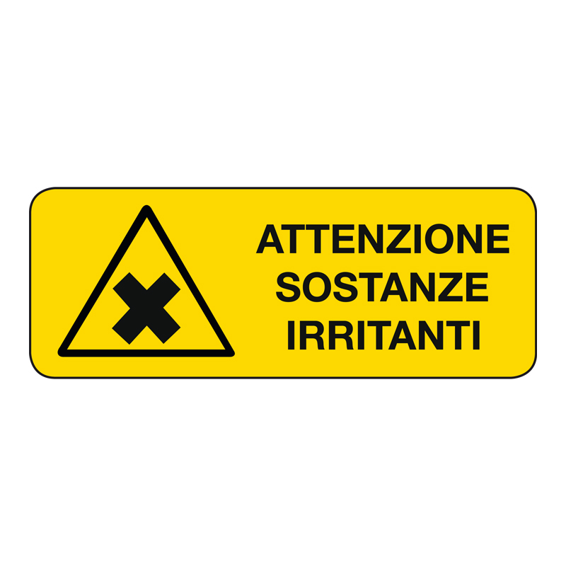 ATTENZIONE SOSTANZE IRRITANTI CARTELLO ADESIVO 330X125 PERICOLO