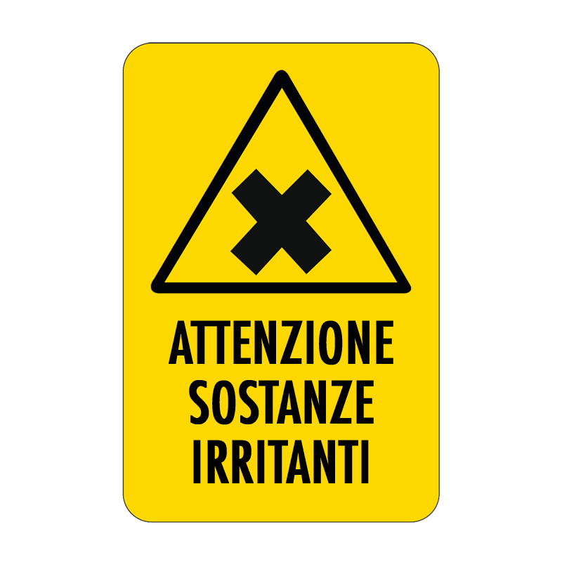 ATTENZIONE SOSTANZE IRRITANTI CARTELLO ALLUMINIO 330X500 PERICOLO