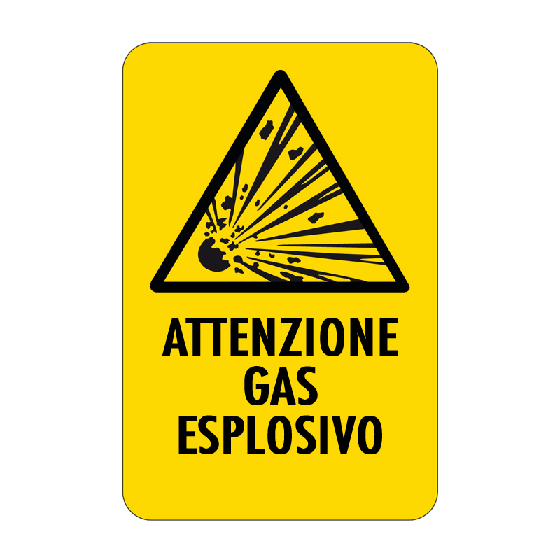 ATTENZIONE GAS ESPLOSIVO CARTELLO ALLUMINIO 330X500 PERICOLO