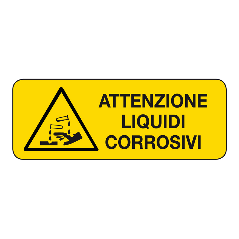 ATTENZIONE LIQUIDI CORROSIVI CARTELLO ADESIVO 330X125 PERICOLO