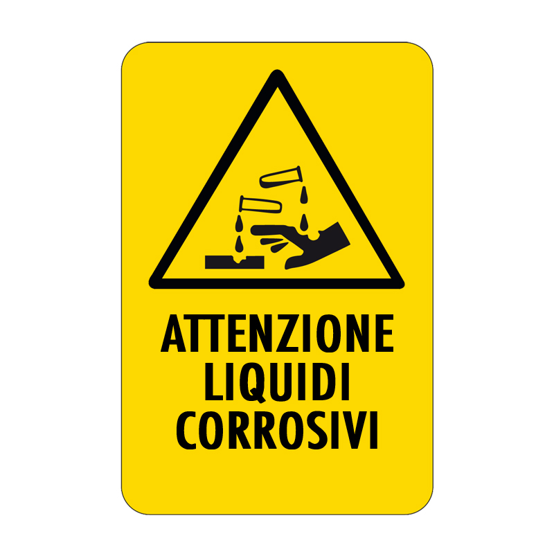 ATTENZIONE LIQUIDI CORROSIVI CARTELLO ALLUMINIO 330X500 PERICOLO