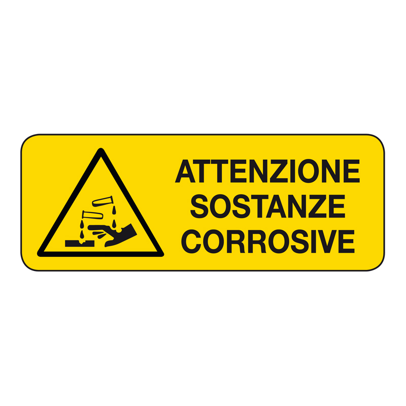 ATTENZIONE SOSTANZE CORROSIVE CARTELLO ALLUMINIO 330X125 PERICOLO