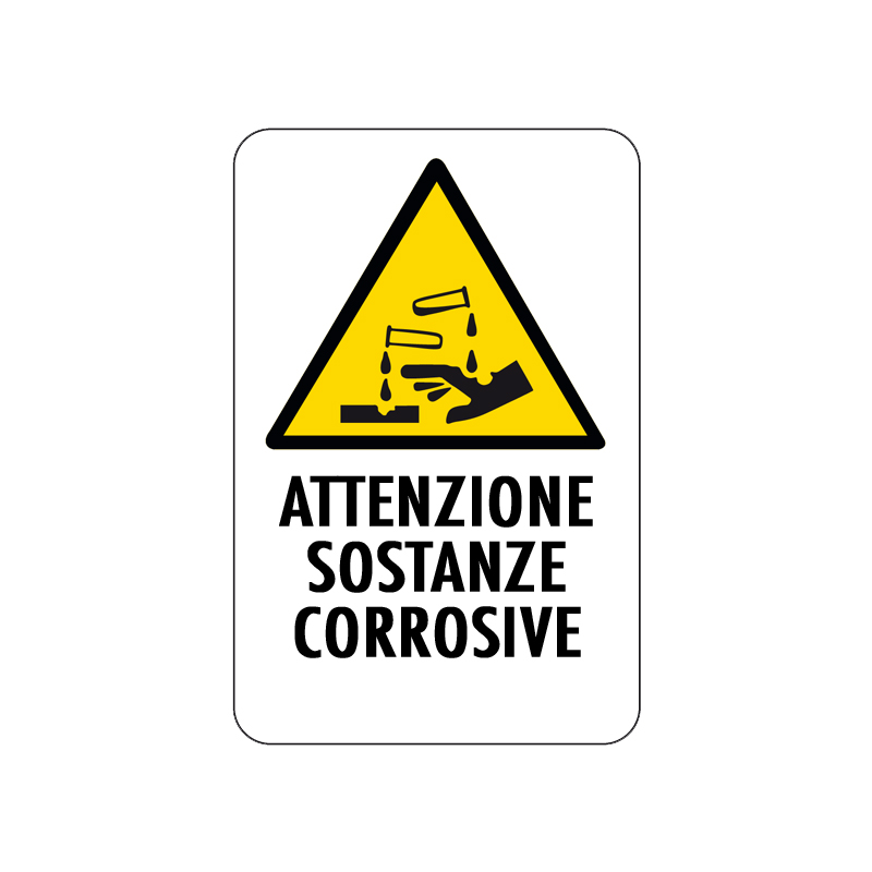 ATTENZIONE SOSTANZE CORROSIVE CARTELLO ALLUMINIO 200X300 PERICOLO