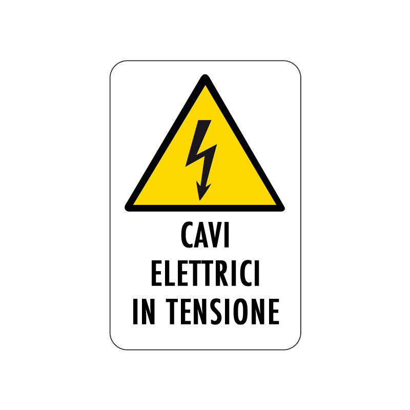 CAVI ELETTRICI IN TENSIONE CARTELLO ALLUMINIO 200X300 PERICOLO