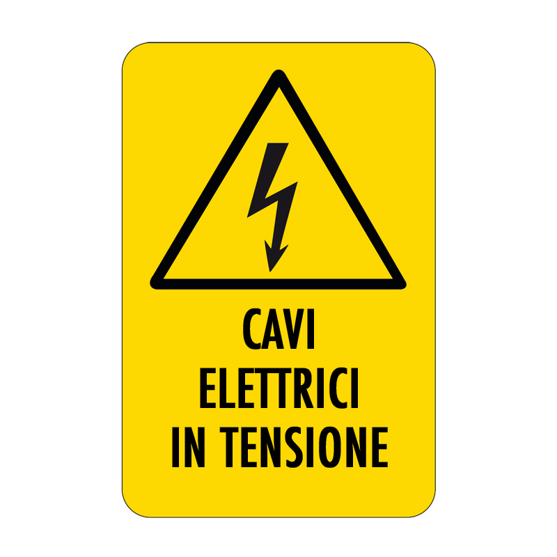 CAVI ELETTRICI IN TENSIONE CARTELLO ALLUMINIO 330X500 PERICOLO