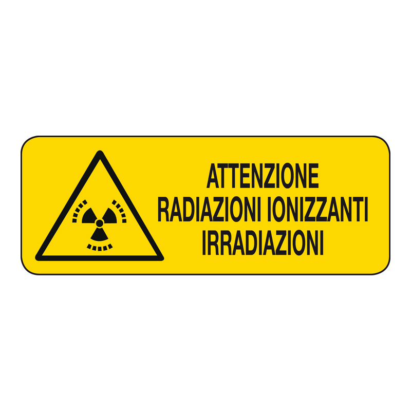 ATT. RADIAZIONI IONIZZANTI IRRADIAZIONI CARTELLO ALLUMINIO 330X125 PERICOLO
