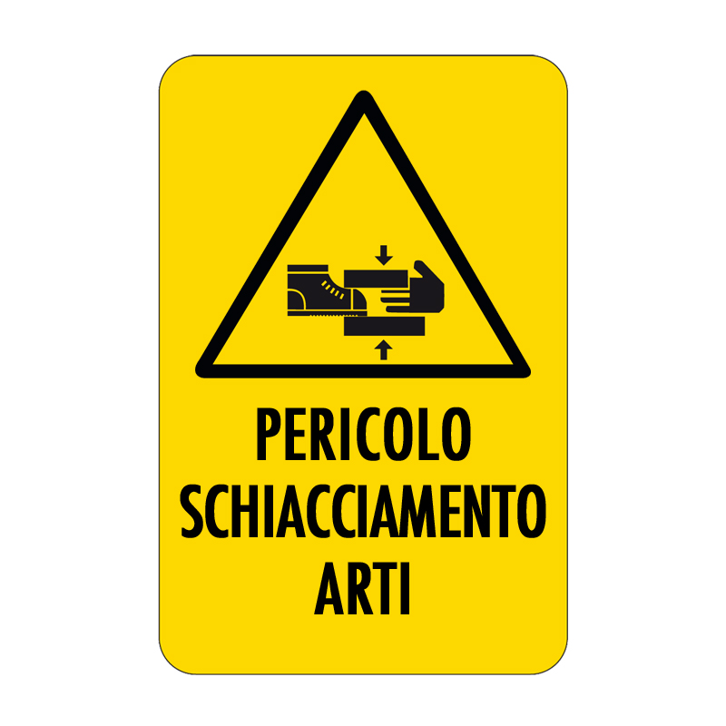 PERICOLO SCHIACCIAMENTO ARTI CARTELLO ALLUMINIO 330X500 PERICOLO
