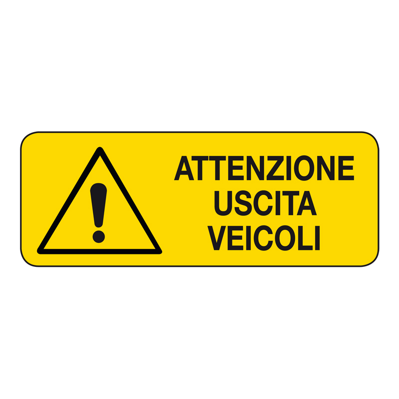 ATTENZIONE USCITA VEICOLI CARTELLO ALLUMINIO 330X125 PERICOLO