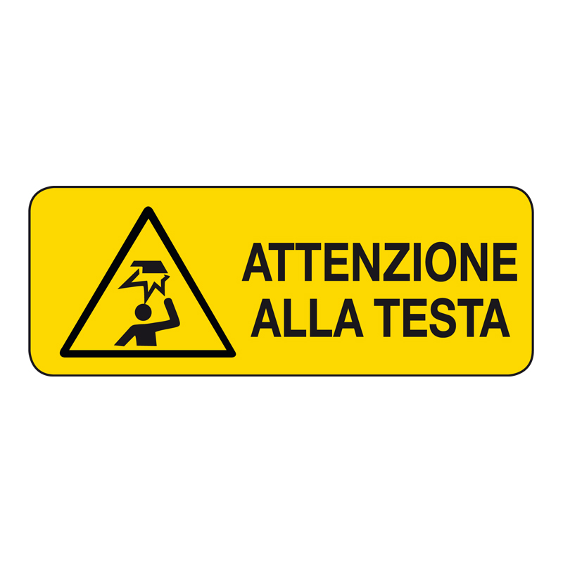 ATTENZIONE ALLA TESTA CARTELLO ADESIVO 330X125 PERICOLO