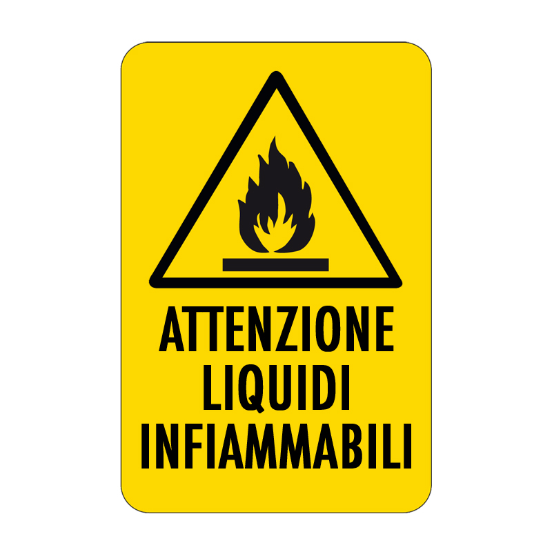 ATTENZIONE LIQUIDI INFIAMMABILI CARTELLO ALLUMINIO 330X500 PERICOLO