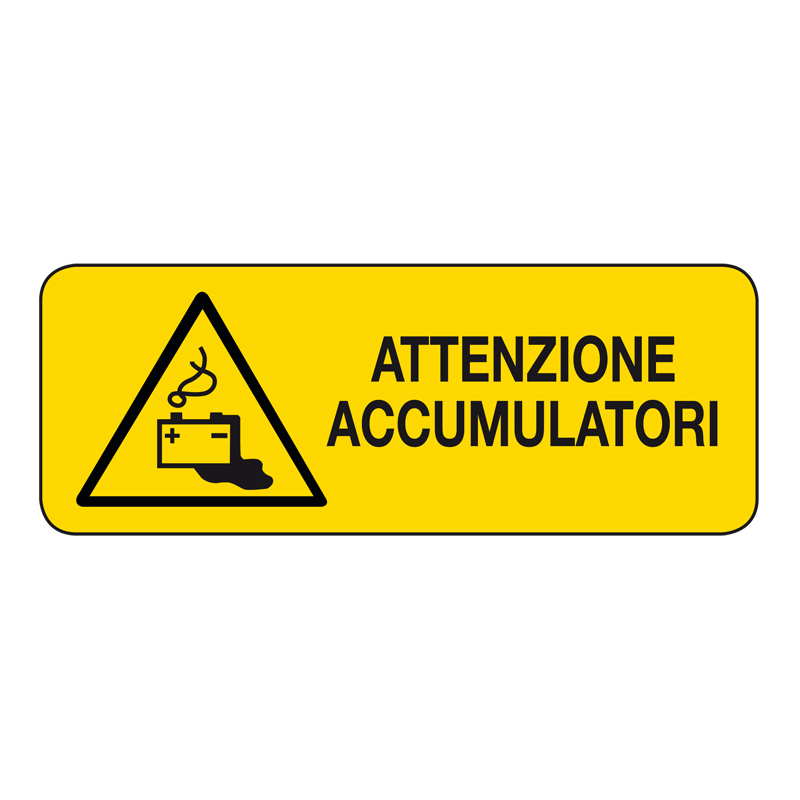 ATTENZIONE ACCUMULATORI CARTELLO ALLUMINIO 330X125 PERICOLO