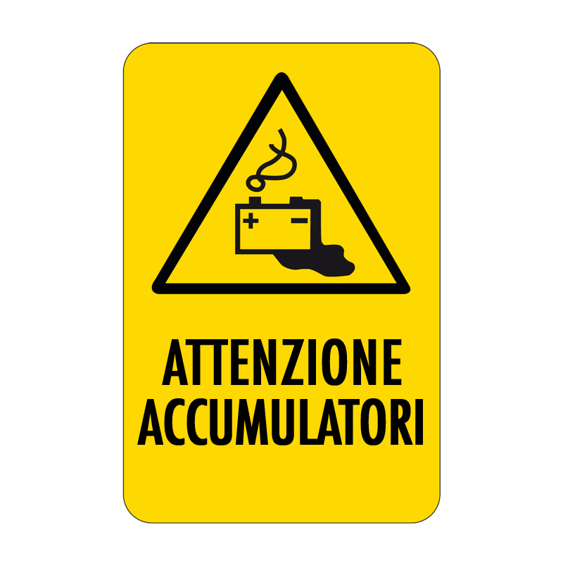 ATTENZIONE ACCUMULATORI CARTELLO ALLUMINIO 330X500 PERICOLO