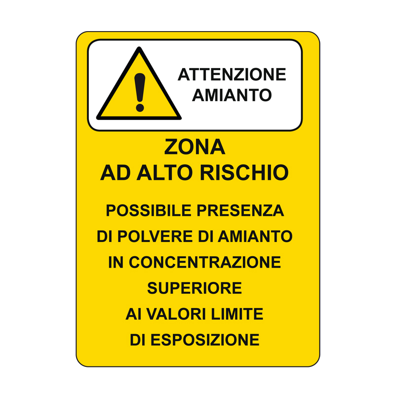 ATTENZIONE AMIANTO ZONA AD ALTO RISCHIO CARTELLO ALLUMINIO 330X500 PERICOLO