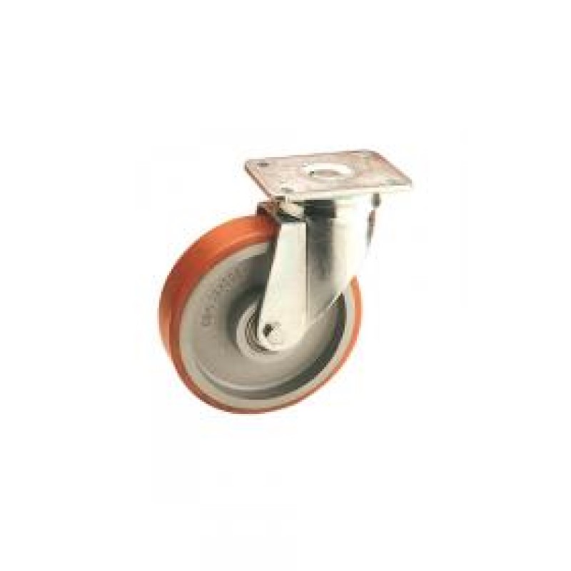 RUOTA GHISA POLIURETANO DIAMETRO 125X50 SUPPORTO PIASTRA GIREVOLE SERIE PESANTE