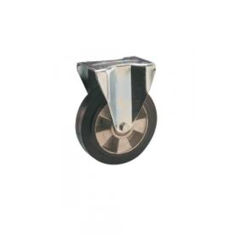 RUOTA ALLUMINIO RIVESTITA IN GOMMA D.160 SUPPORTO PIASTRA FISSA SERIE PESANTE