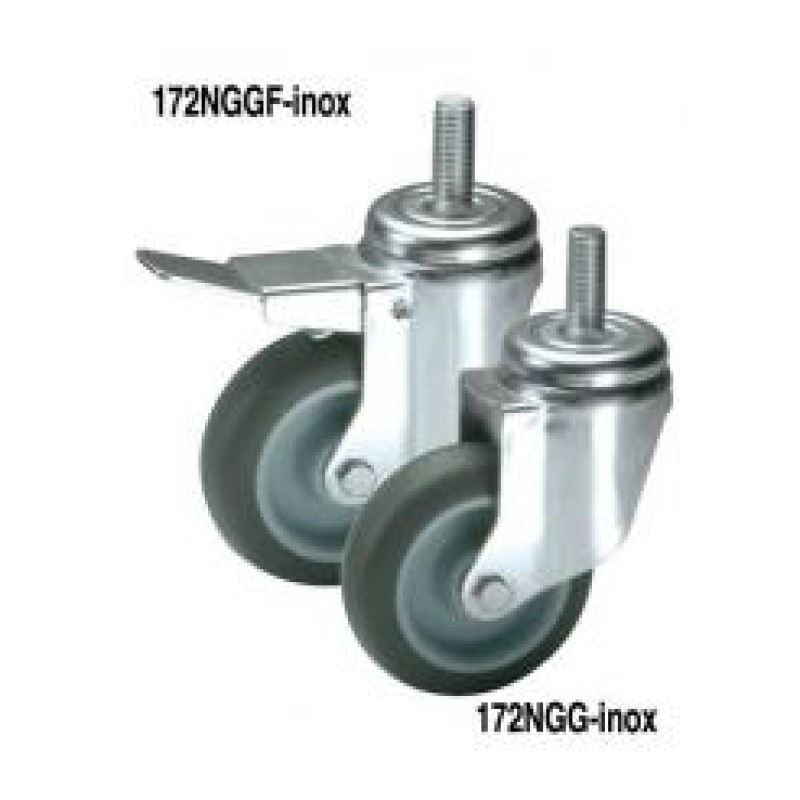 SUPPORTO PERNO FILETTATO M 12 IN ACCIAIO INOX RUOTA D.80 NYLON GOMMA GRIGIA