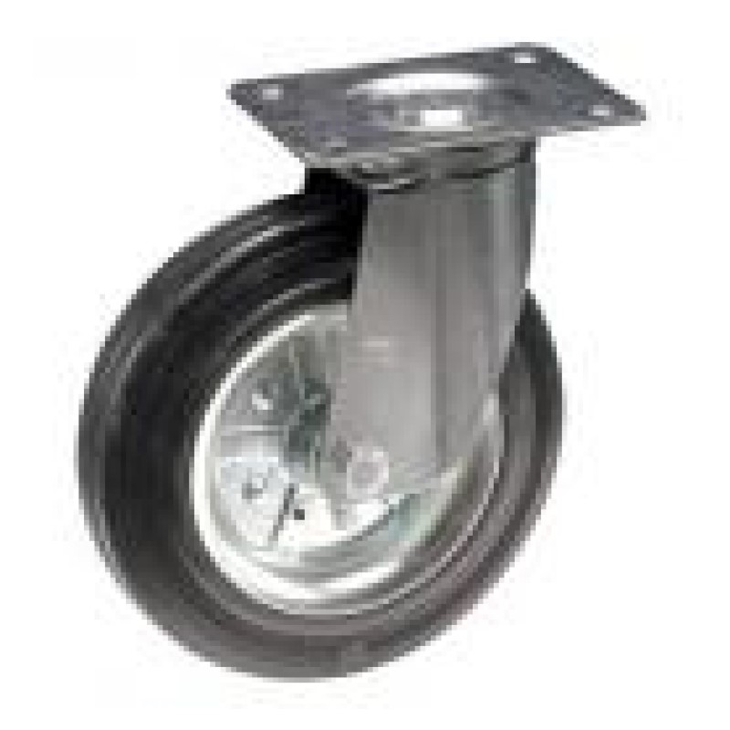 SUPPORTO GIREVOLE SERIE LEGGERA RUOTA D.100 IN GOMMA NERA SU RULLI