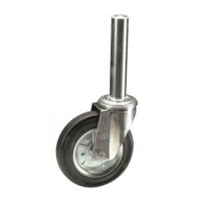 SUPPORTO PERNO LISCIO D.40X200 RUOTA D.200 GOMMA NERA SU RULLI