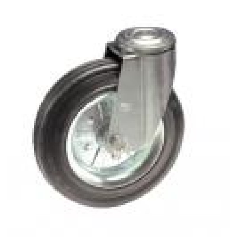 SUPPORTO FORO PASSANTE D.12 RUOTA D.200 GOMMA NERA SU RULLI