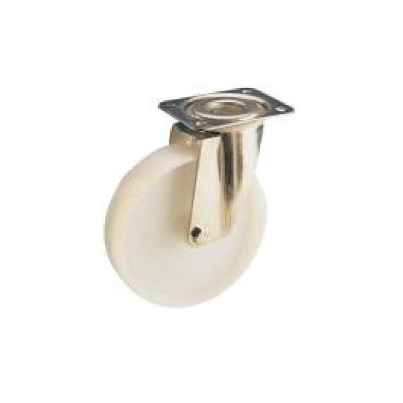 RUOTA NYLON BIANCO D. 100 SUPPORTO  PIASTRA GIREVOLE INOX