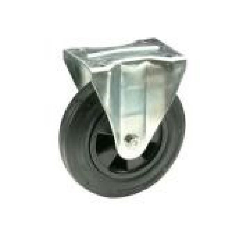 RUOTA NYLON GOMMA NERA D.150 SU BOCCOLA SUPPORTO A PIASTRA FISSA