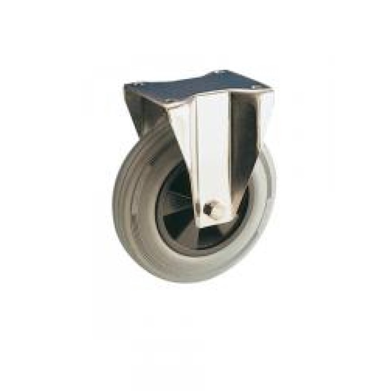 SUPPORTO FISSO INOX RUOTA D.180 GOMMA GRIGIA SU BOCCOLA