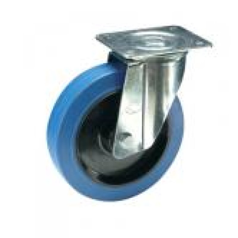RUOTA NYLON GOMMA BLU D.100 SU RULLI SUPPORTO A PIASTRA GIREVOLE SERIE MEDIA