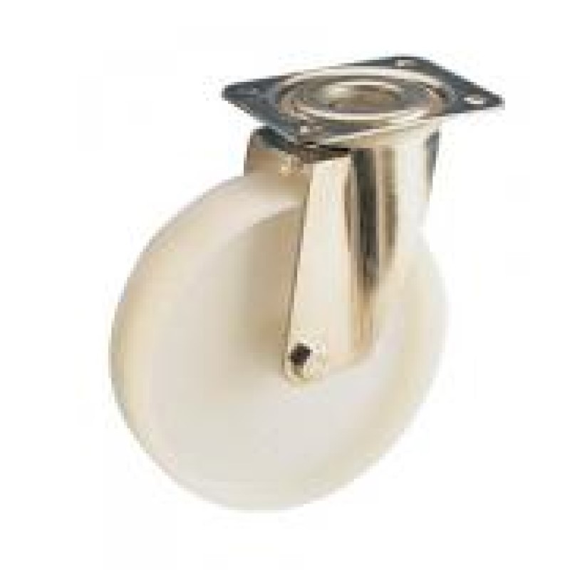 SUPPORTO GIREVOLE INOX RUOTA D.125 NYLON BIANCO