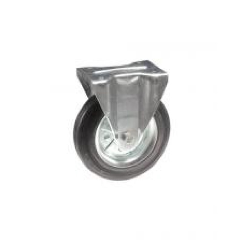 SUPPORTO FISSO SERIE MEDIA RUOTA D.150 GOMMA NERA FLANGE IN ACCIAIO SU RULLI