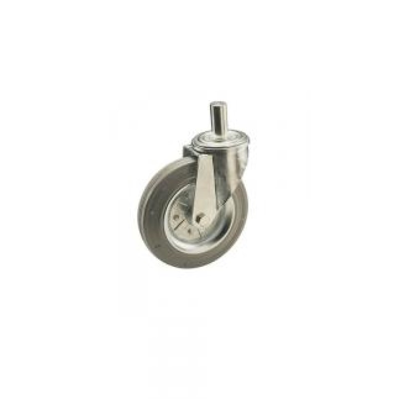 RUOTA GOMMA GRIGIA D. 80 SU RULLI SUPPORTO GIREVOLE A PERNO LISCIO D.22X60
