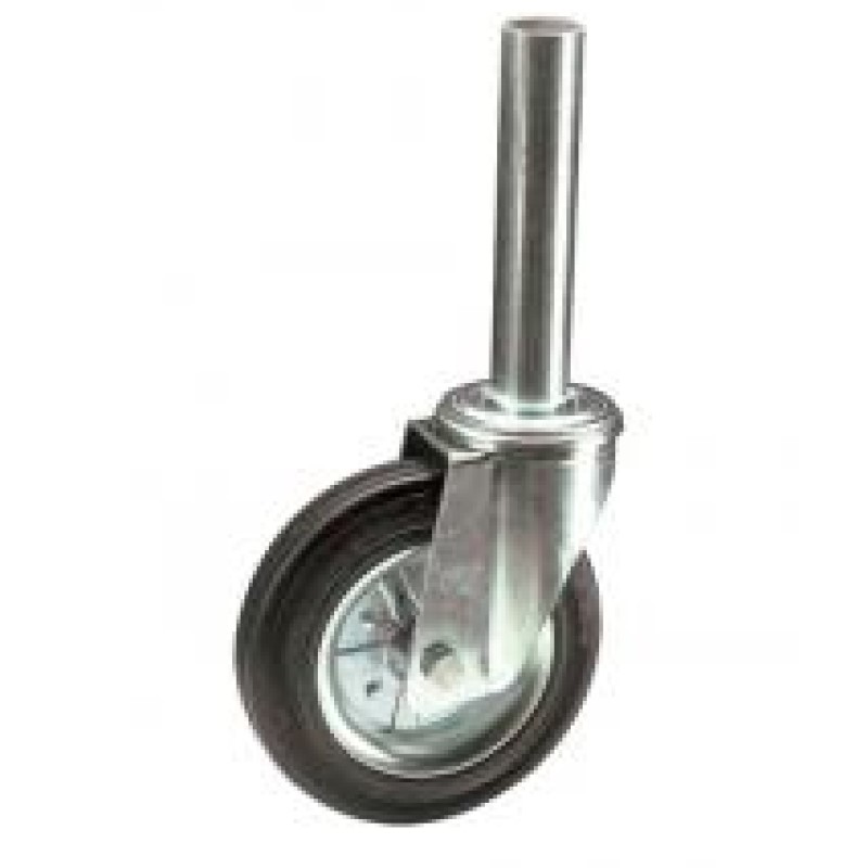 SUPPORTO PERNO LISCIO  D.40X200 RUOTA D.200 IN GOMMA NERA SU RULLI