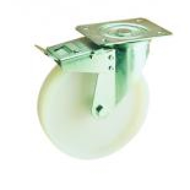 SUPPORTO GIREVOLE E FRENO ANTERIORE RUOTA NYLON BIANCO D.150