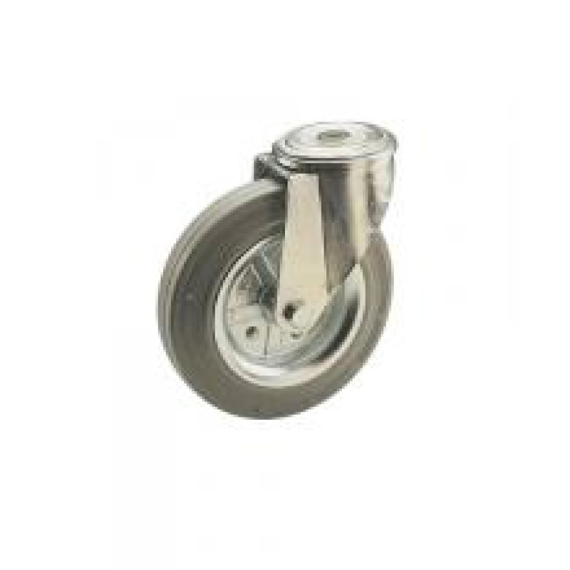 RUOTA D.180 IN GOMMA GRIGIA SU RULLI  SUPPORTO FORO PASSANTE D.12