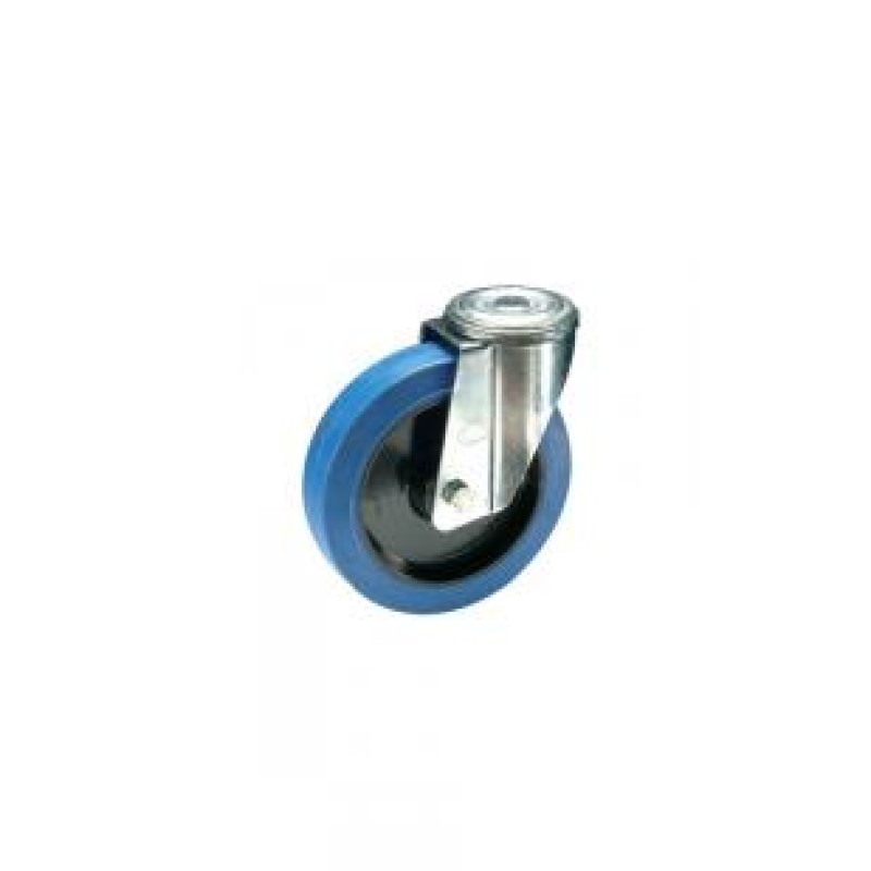 RUOTA NYLON GOMMA BLU D.200 CUSCINETTI SUPPORTO A FORO PASSANTE D. 12
