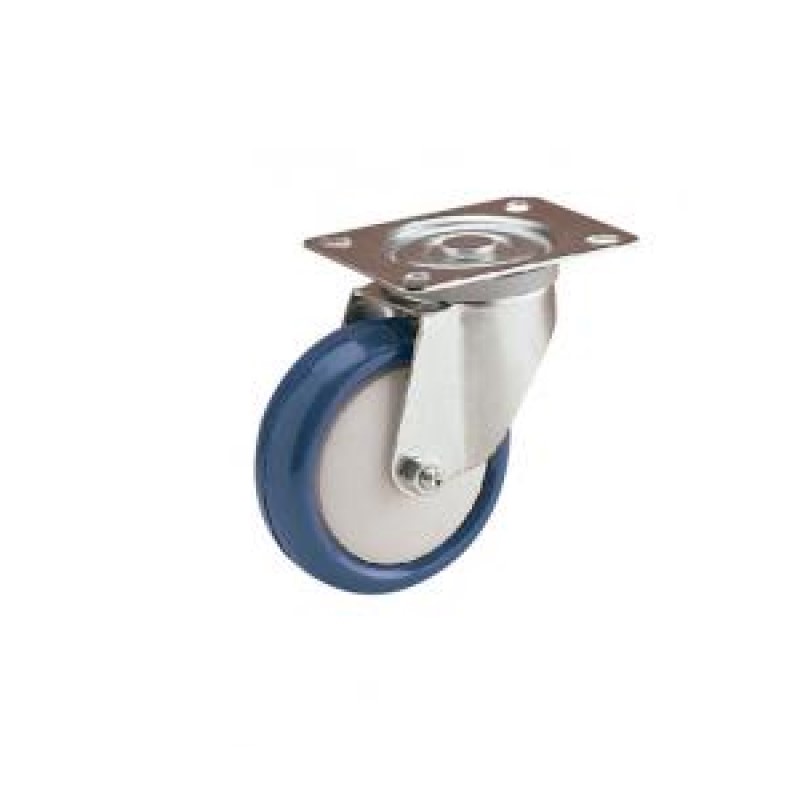 RUOTA NYLON POLIURETANO BLU D.160 CUSCIN SUPPORTO PIASTRA GIREVOLE SERIE LEGGERA