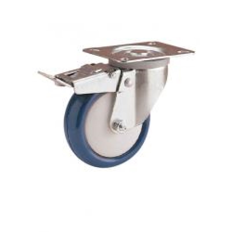 RUOTA NYLON POLIURETANO BLU D100 CUSCINE SUPPORTO GIREVOLE E FRENO SERIE LEGGERA