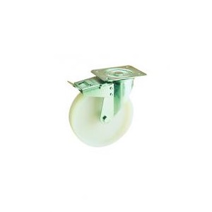 RUOTA NYLON BIANCO D.175 SERIE MEDIA SUPPORTO GIREVOLE E FRENO ANTERIORE